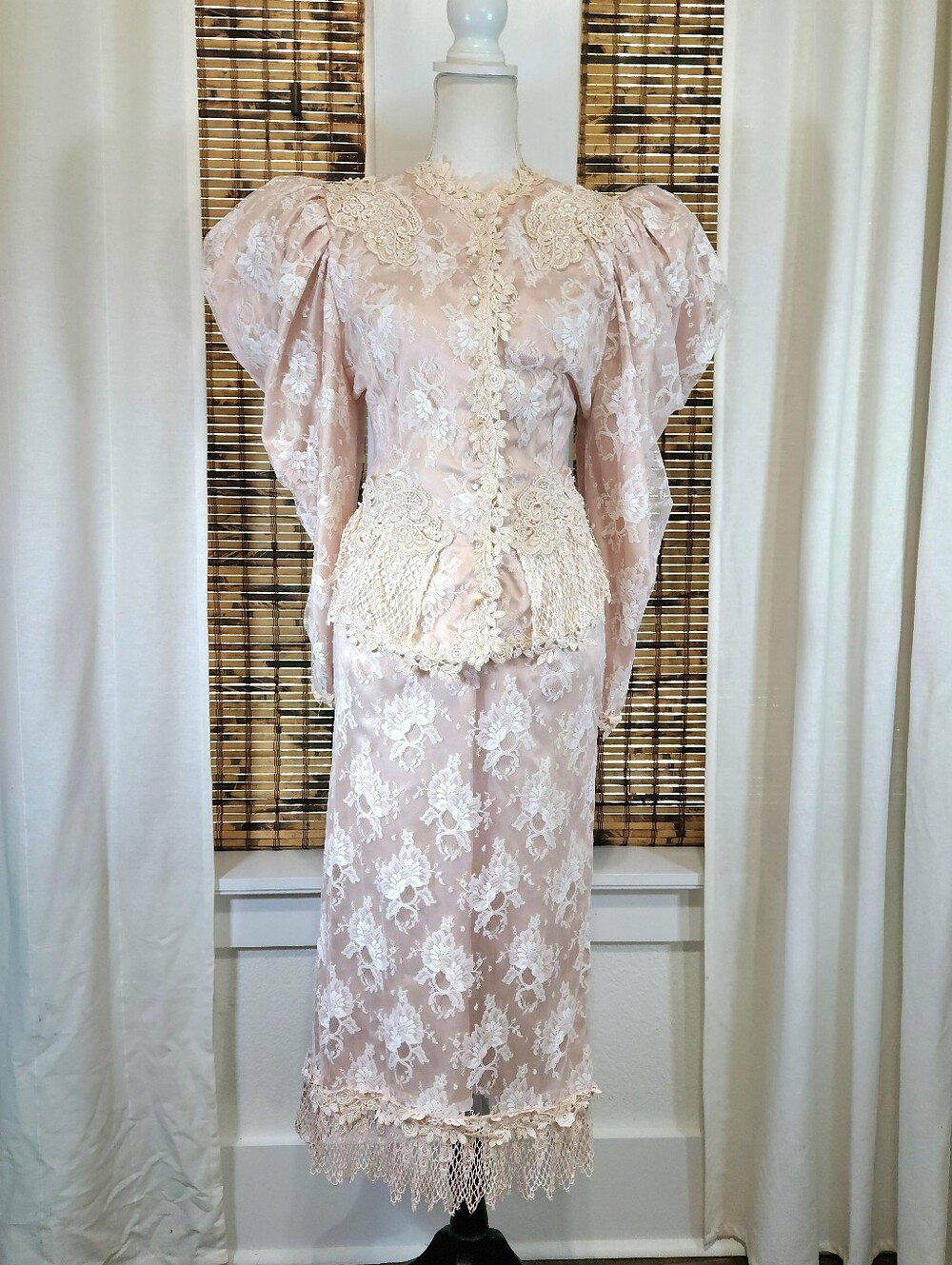Vintage 1980s Lorrie Kabala Two-Piece Lace & Pearl Trim Set – Victorian Romantic